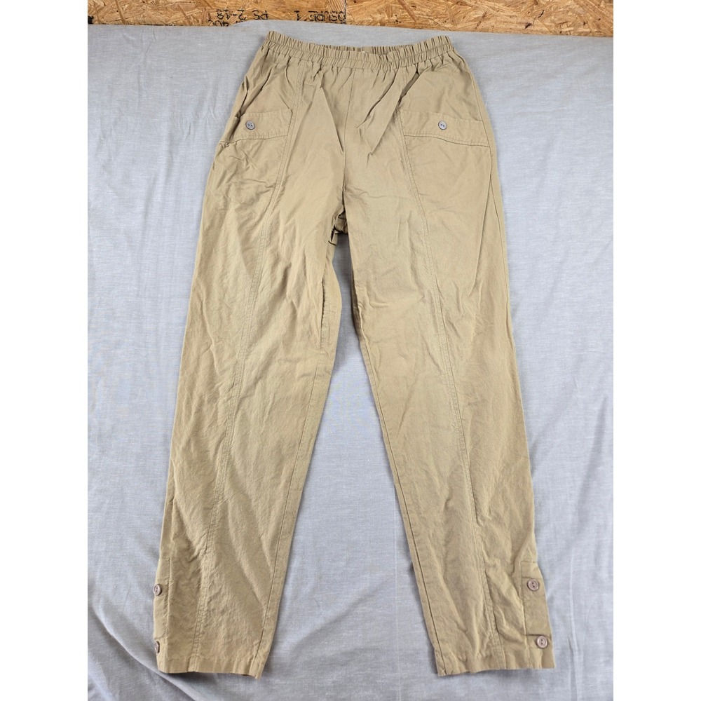 Miss Dean of California Vintage Tan Cotton Elastic Waist Ankle Button Pants L